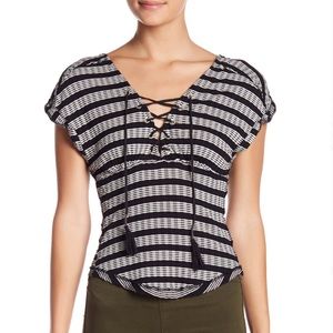 Free People Sail Out Striped Lace-Up Top Black XS